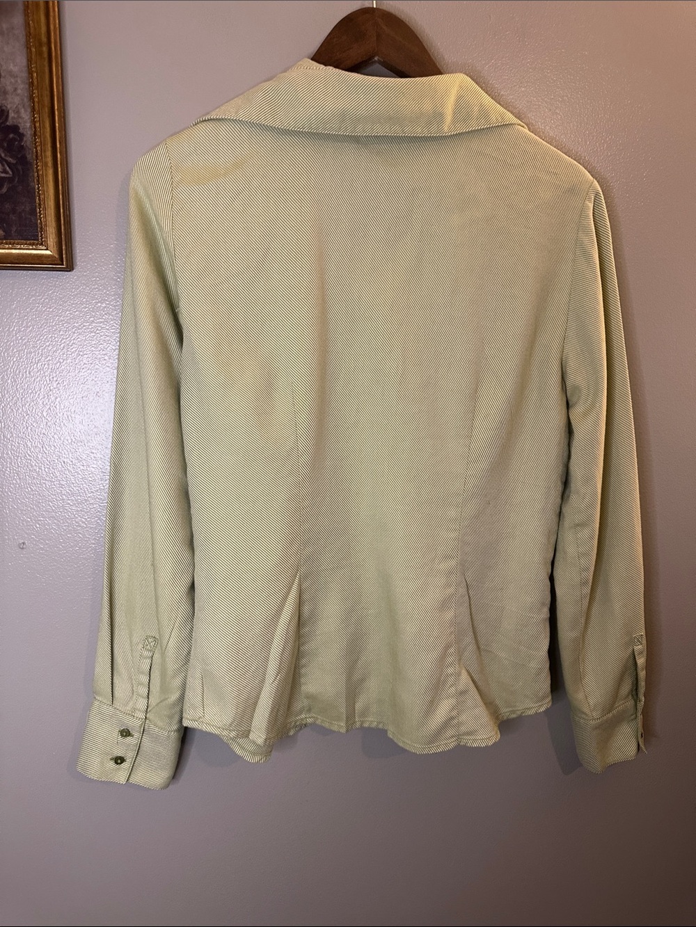 LOFT Ann Taylor Green Pinstripe Button Front Cotton Shirt Size 10 - Picture 8 of 8